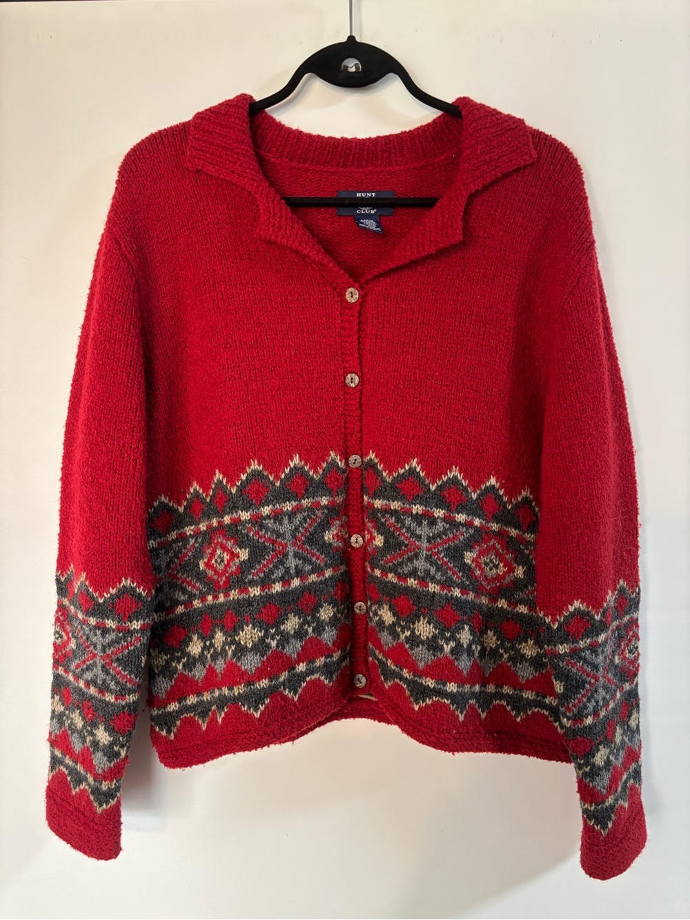 Hunt Club Red wool blend Patterned Button-Front Cardigan